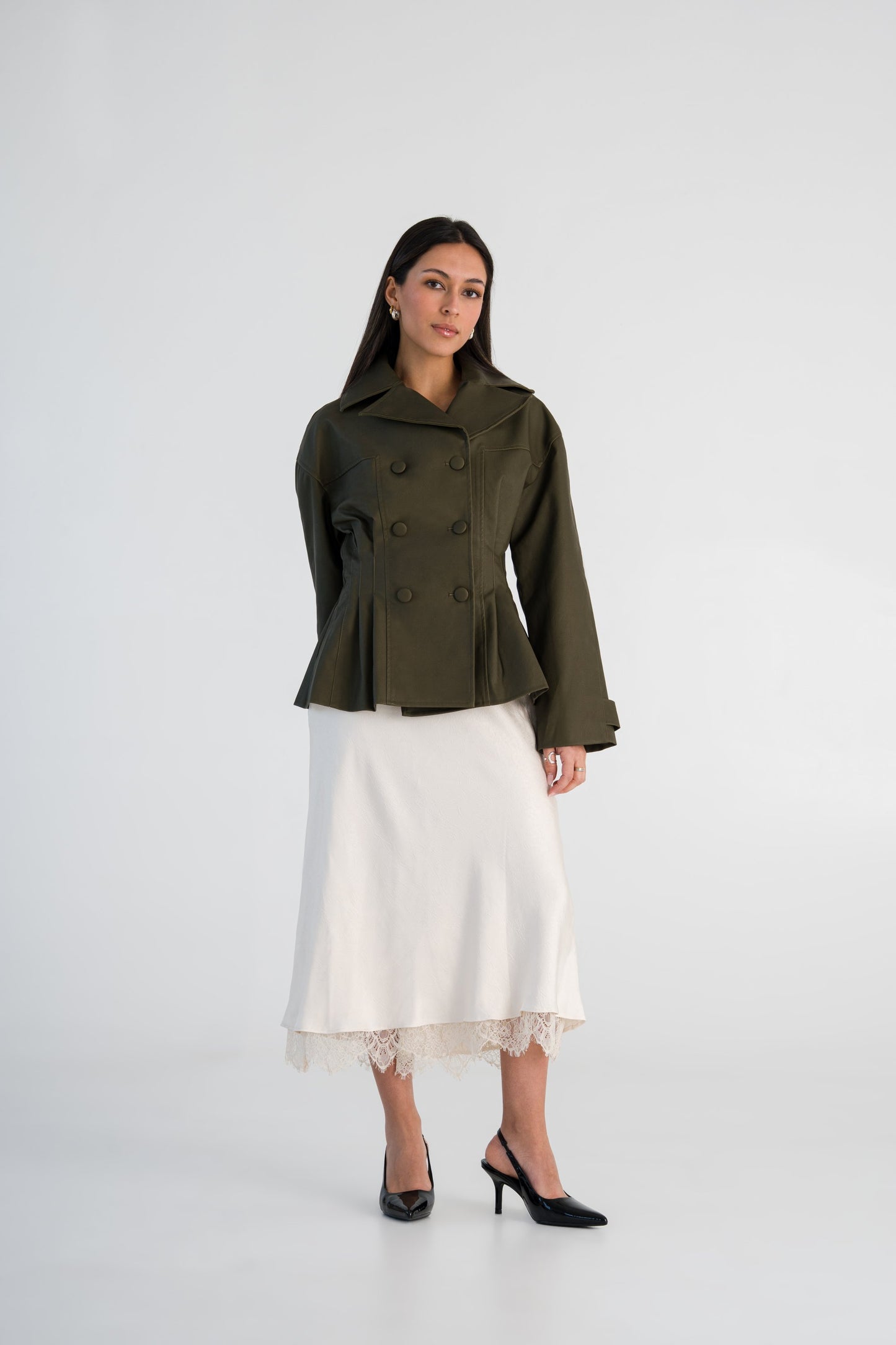 Lace Trim Satin Skirt