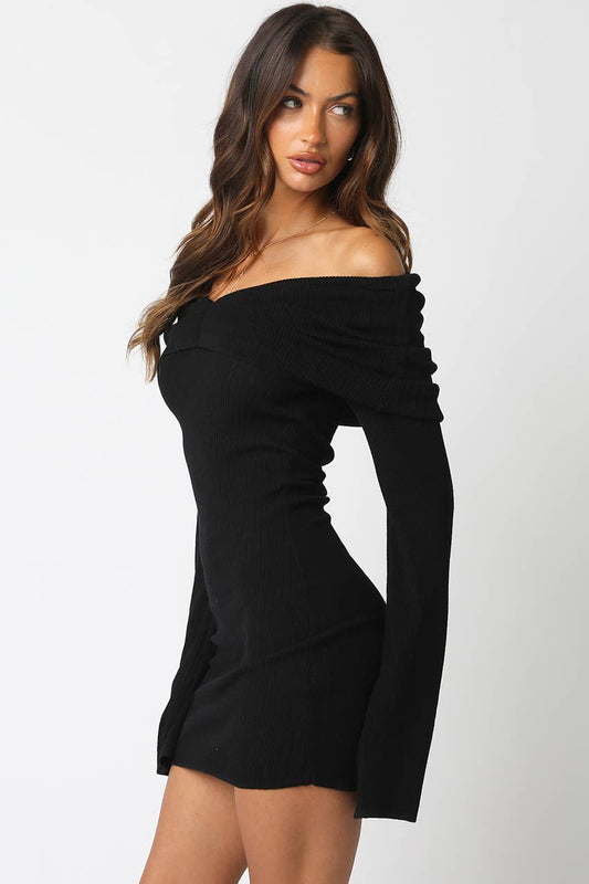 Off-Shoulder Knit Mini Dress