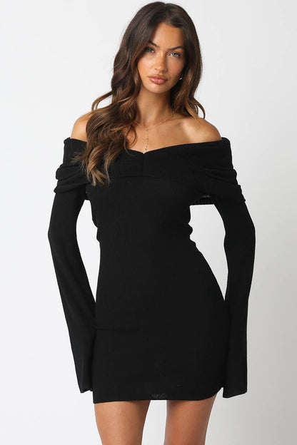 Off-Shoulder Knit Mini Dress