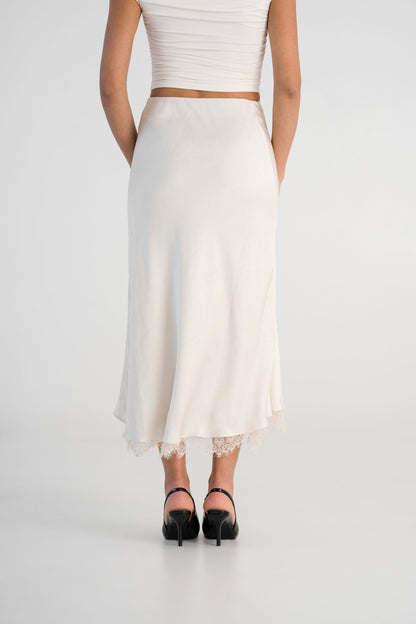 Lace Trim Satin Skirt