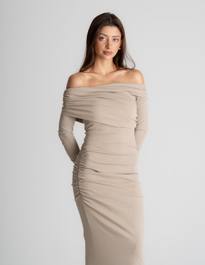 Bardot Maxi Dress - Taupe