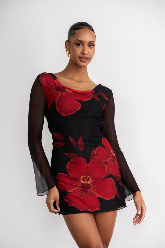 Floral Mesh Mini Dress