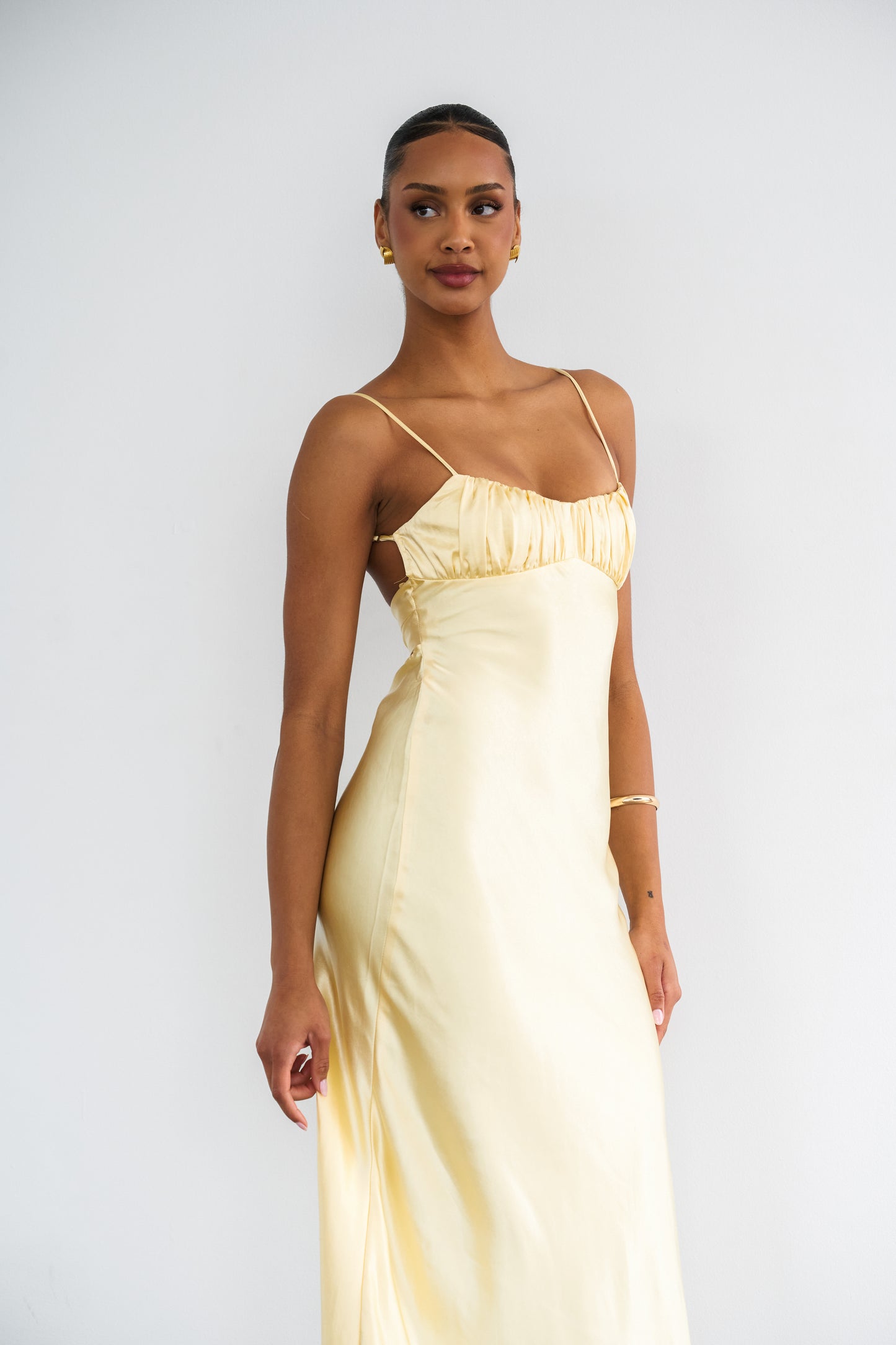 Satin Maxi Dress - Lemon