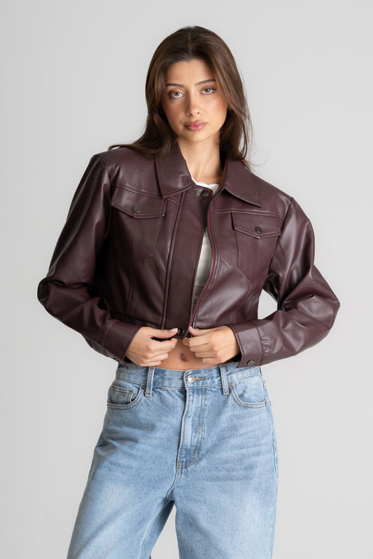 Woven Burgundy Faux Leather