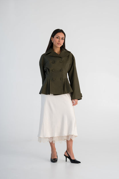 Lace Trim Satin Skirt