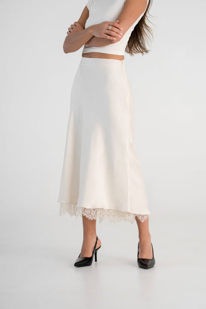 Lace Trim Satin Skirt