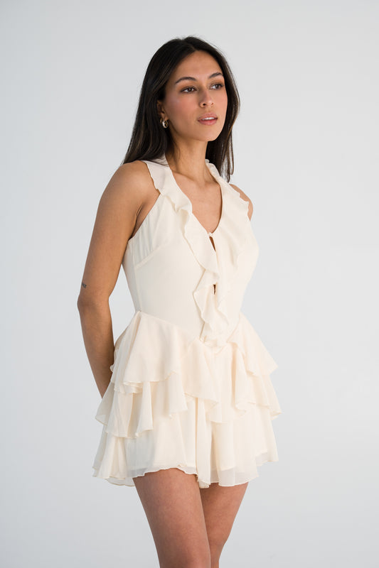 Cream Ruffle Mini Dress