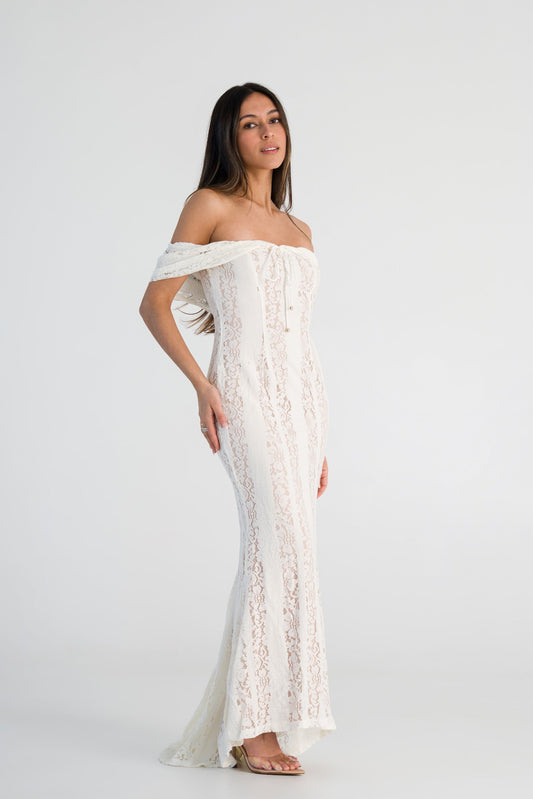 Off Shoulder Lace Maxi Dress