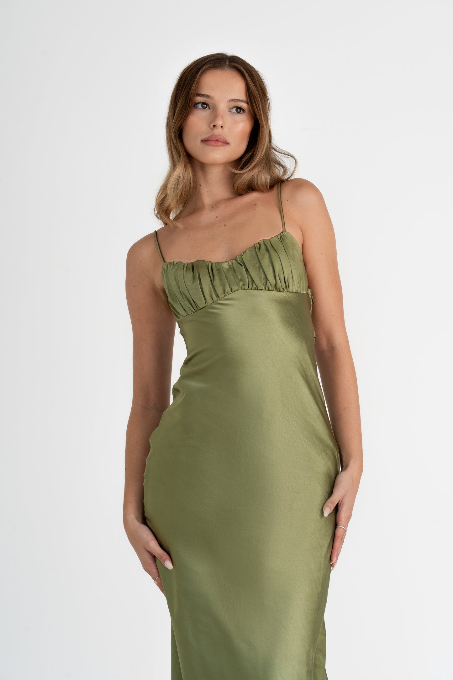 Satin Maxi Dress - Olive